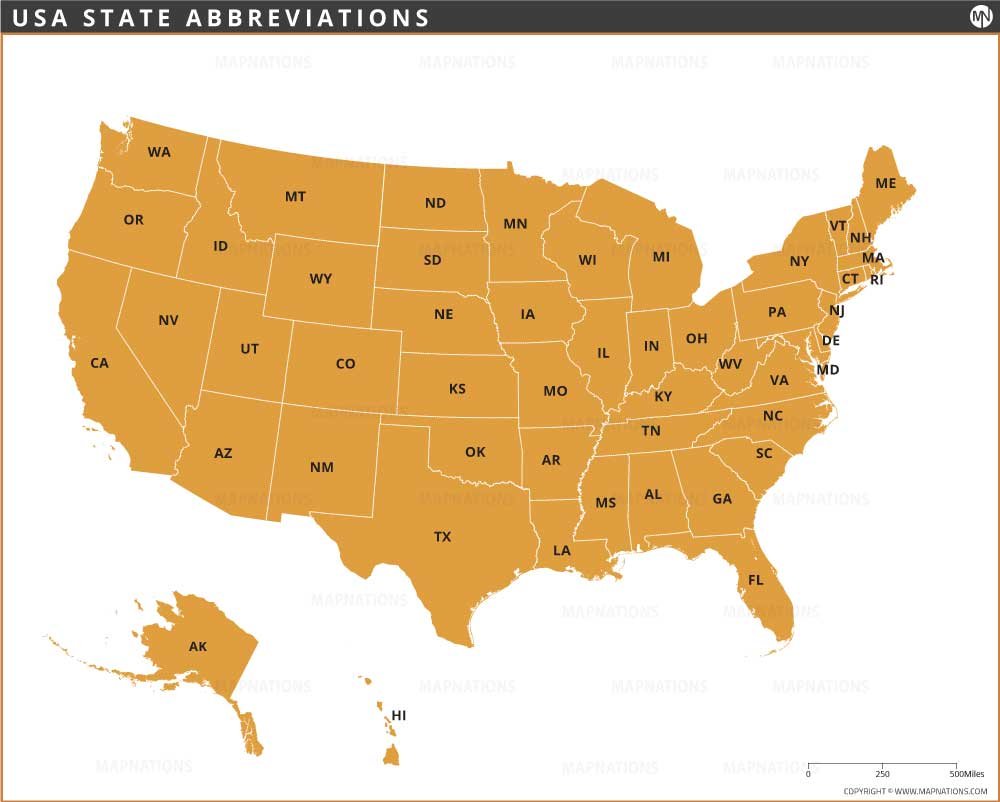 USA State Abbreviation Maps