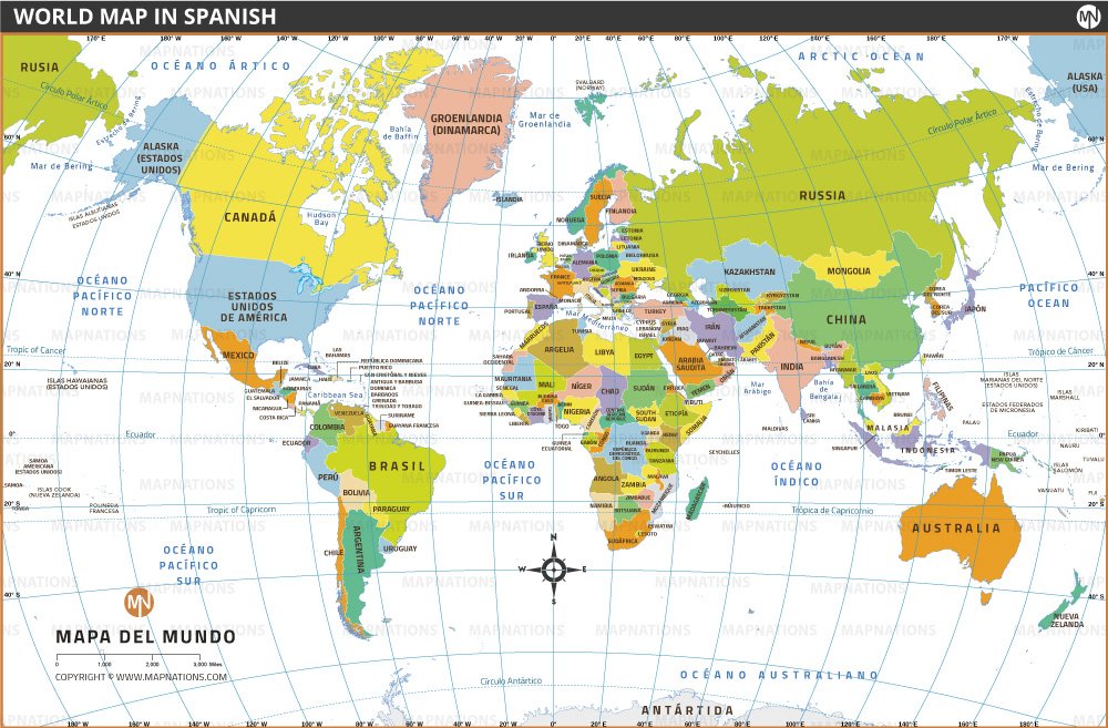 World Map in Spanish